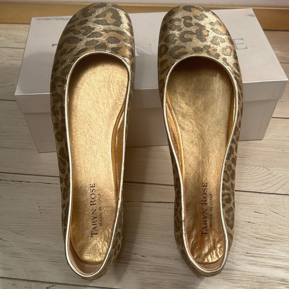 Gold Taryn Rose  Branda-Napa Silk Flats. - Picture 6 of 8